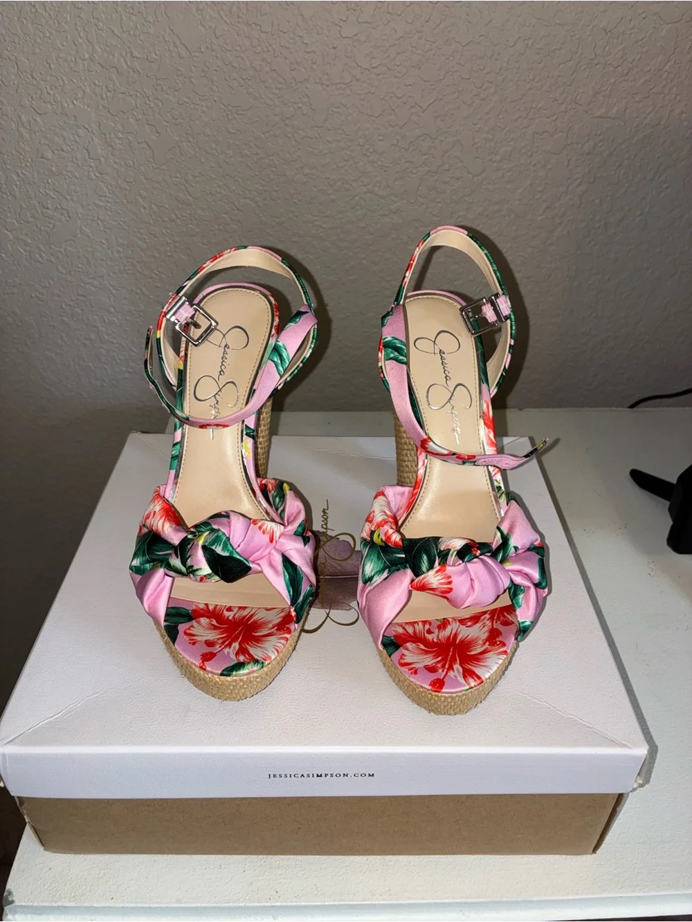 Jessica Simpson Pink Floral Woven Platform Sandals